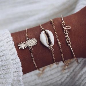 Gold Cowrie Shell Bracelet Set